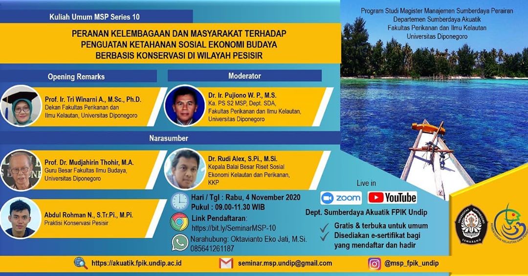 Seminar Online Msp Series 10 Peranan Kelembagaan Dan Masyarakat Terhadapterhadap Penguatan Ketahanan Sosial Ekonomi Budaya Berbasis Konservasi Di Wilayah Pesisir Magister Manajemen Sumberdaya Pantai